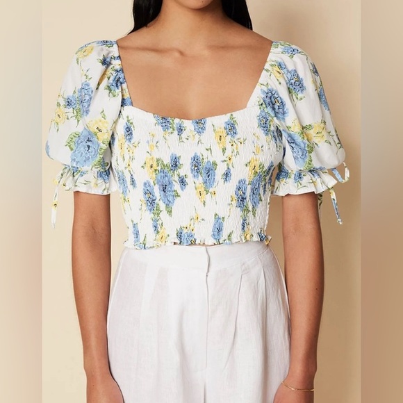 FAITHFULL THE BRAND Palmora Top in Velma Floral Blue  2 - Picture 1 of 8